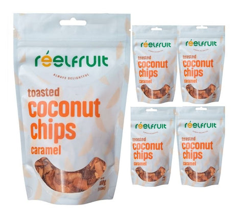 Reelfruit Organic, Vegan & Gluten Free Caramel Toasted Coconut Chips 100g Combo (Pack of 5)