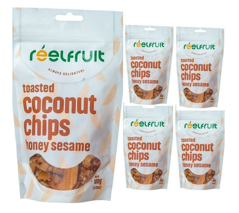 Reelfruit Organic, Vegan & Gluten Free Honey Sesame Toasted Coconut Chips 100g Combo (Pack of 5)