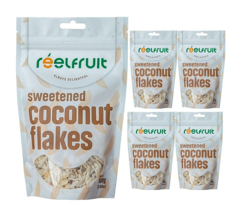 Reelfruit Organic, Vegan & Gluten Free Sweetened Coconut Flakes 100g Combo (Pack of 5)